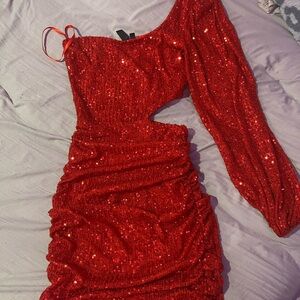 Windsor Red Sequin One-Shoulder Dress